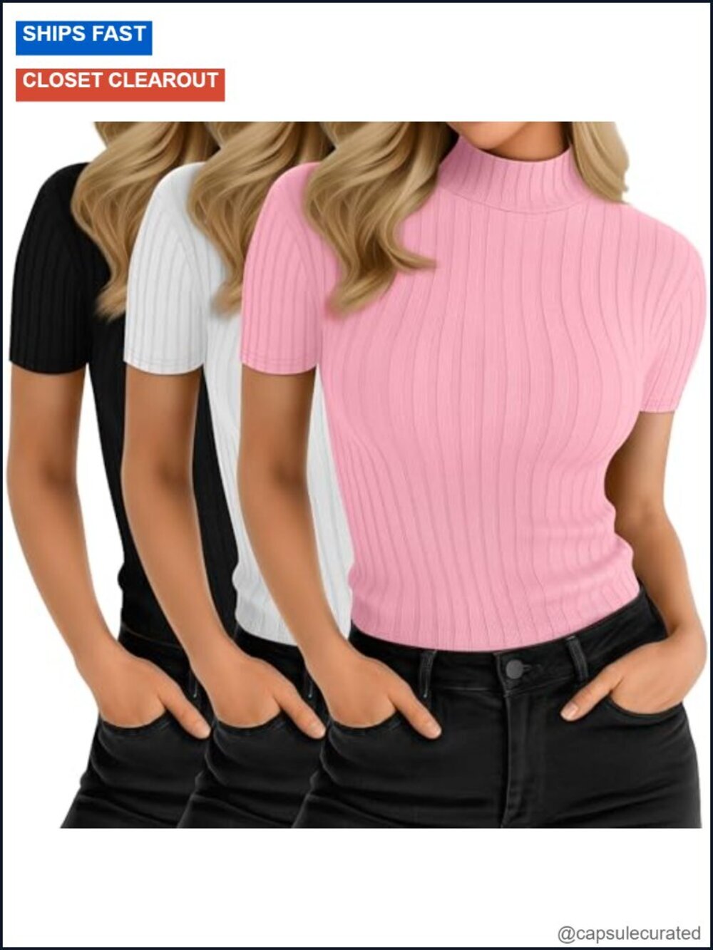 3 Pack Mock Turtleneck Shirts Short Sleeve Ribbed Lightweight Layering Cotton